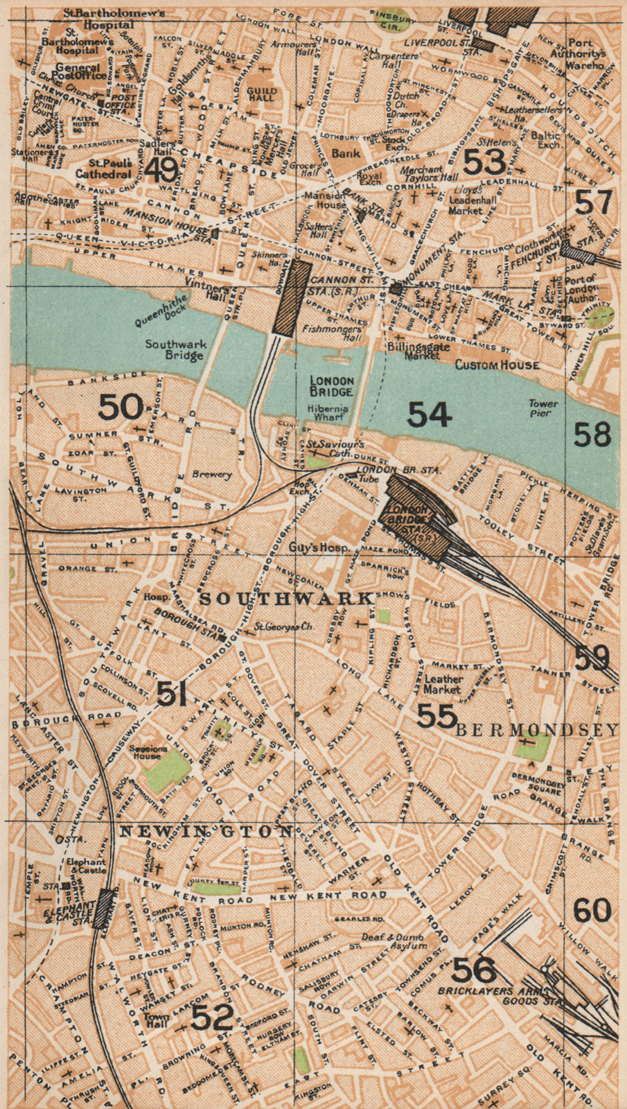 LONDON SE.Southwark Bermondsey Newington City Borough Bricklayer's Arms 1935 map
